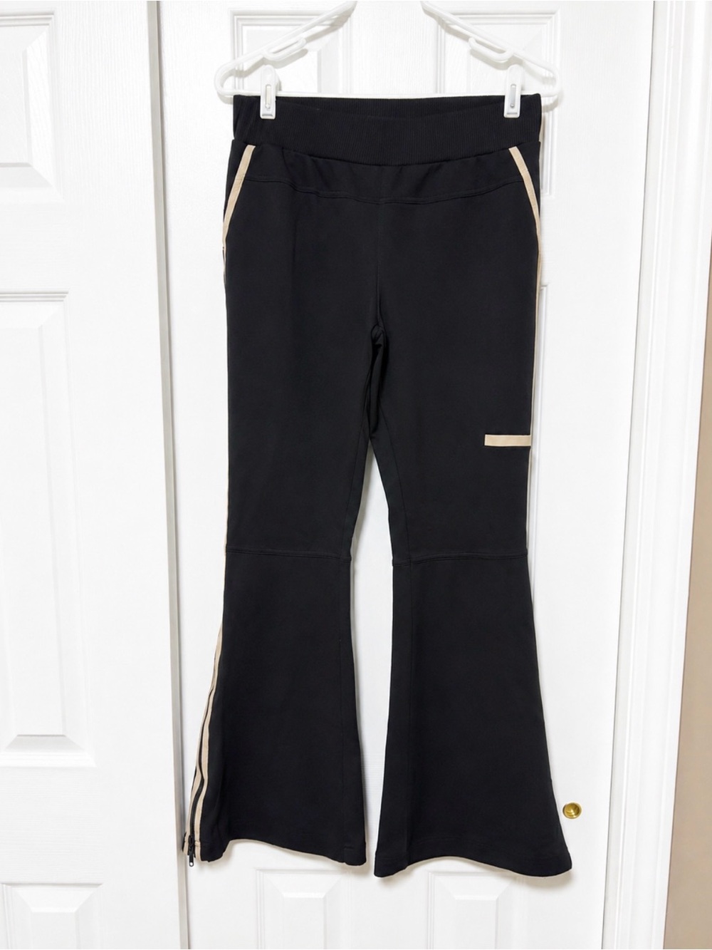 Anthropologie Daily Practice Black Flare Pants Side Stripe Size S